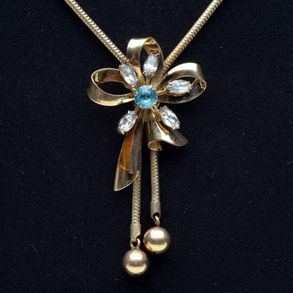 Carl Art 12K Gold Filled Blue Rhinestone Necklace